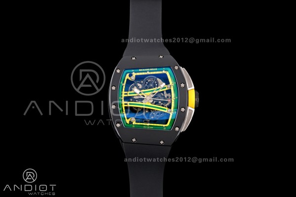 RM061 Black Ceramic A9F 1:1 Best Edition Green Inner Bezel on Black Rubber Strap RMUL2 Free Sprung