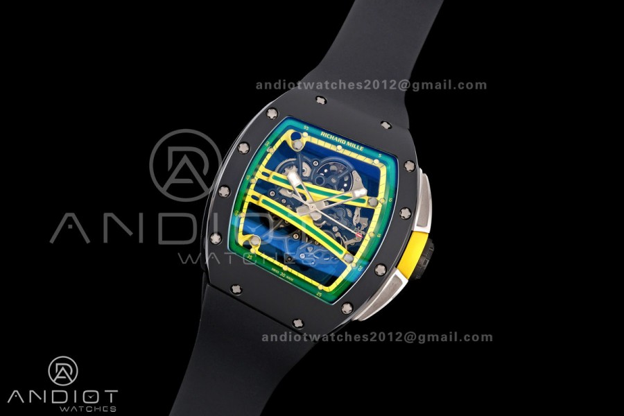 RM061 Black Ceramic A9F 1:1 Best Edition Green Inner Bezel on Black Rubber Strap RMUL2 Free Sprung