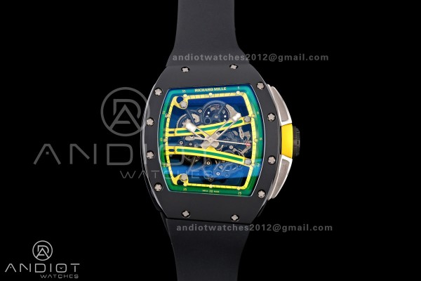 RM061 Black Ceramic A9F 1:1 Best Edition Green Inner Bezel on Black Rubber Strap RMUL2 Free Sprung