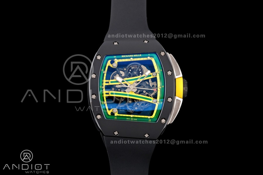 RM061 Black Ceramic A9F 1:1 Best Edition Green Inner Bezel on Black Rubber Strap RMUL2 Free Sprung
