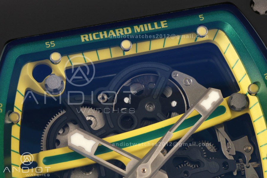 RM061 Black Ceramic A9F 1:1 Best Edition Green Inner Bezel on Black Rubber Strap RMUL2 Free Sprung