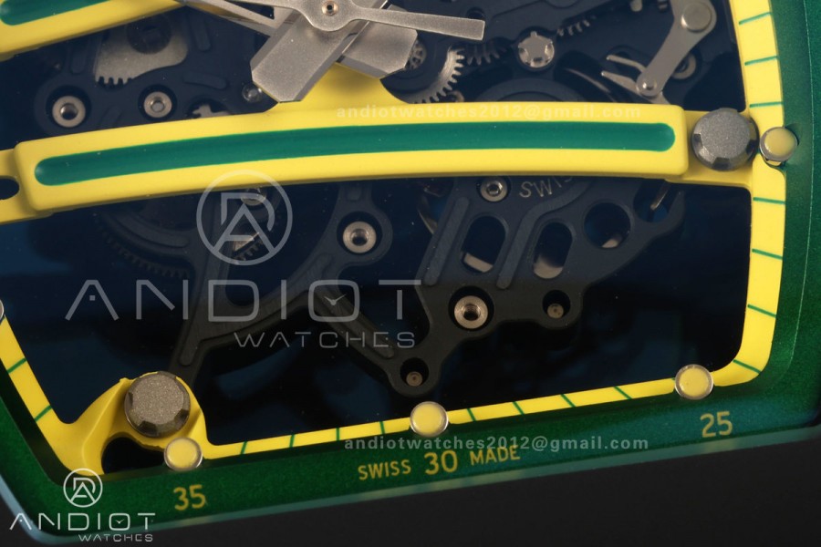 RM061 Black Ceramic A9F 1:1 Best Edition Green Inner Bezel on Black Rubber Strap RMUL2 Free Sprung