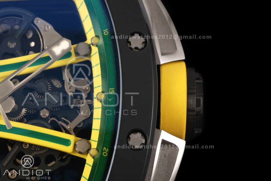 RM061 Black Ceramic A9F 1:1 Best Edition Green Inner Bezel on Black Rubber Strap RMUL2 Free Sprung