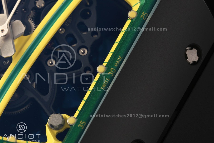 RM061 Black Ceramic A9F 1:1 Best Edition Green Inner Bezel on Black Rubber Strap RMUL2 Free Sprung