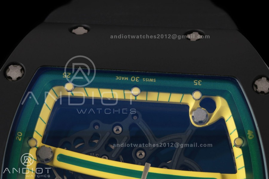 RM061 Black Ceramic A9F 1:1 Best Edition Green Inner Bezel on Black Rubber Strap RMUL2 Free Sprung