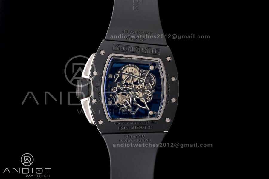 RM061 Black Ceramic A9F 1:1 Best Edition Black Inner Bezel on Black Rubber Strap RMUL2 Free Sprung