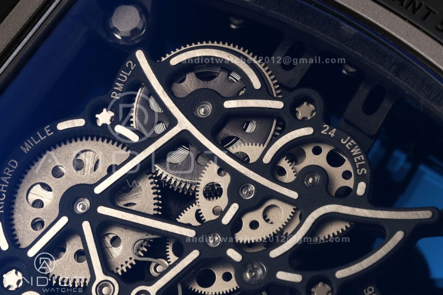 RM061 Black Ceramic A9F 1:1 Best Edition Black Inner Bezel on Black Rubber Strap RMUL2 Free Sprung