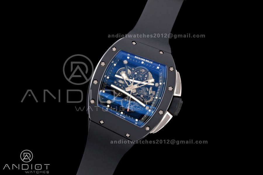 RM061 Black Ceramic A9F 1:1 Best Edition Black Inner Bezel on Black Rubber Strap RMUL2 Free Sprung