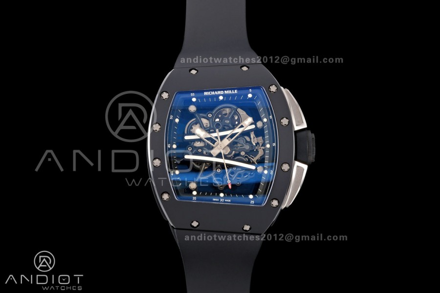 RM061 Black Ceramic A9F 1:1 Best Edition Black Inner Bezel on Black Rubber Strap RMUL2 Free Sprung