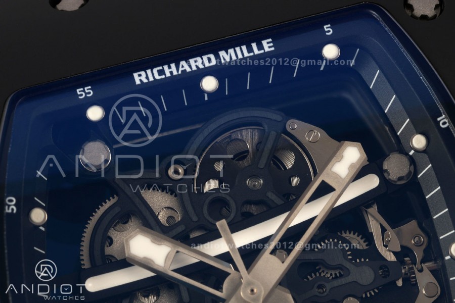 RM061 Black Ceramic A9F 1:1 Best Edition Black Inner Bezel on Black Rubber Strap RMUL2 Free Sprung