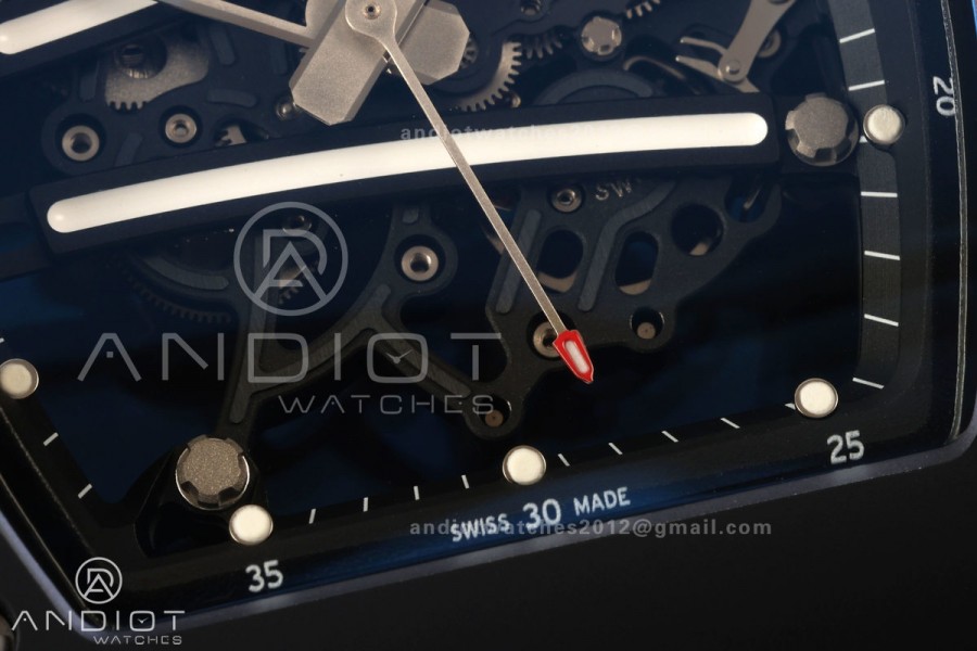 RM061 Black Ceramic A9F 1:1 Best Edition Black Inner Bezel on Black Rubber Strap RMUL2 Free Sprung