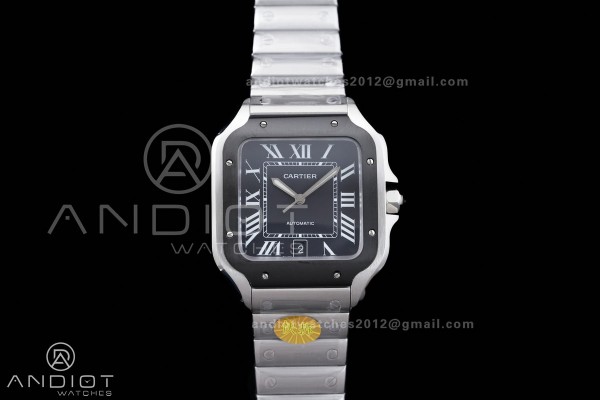 Santos de Cartier XL 40mm SS AF Black Dial Black Bezel SS Bracelet MIYOTA 9015