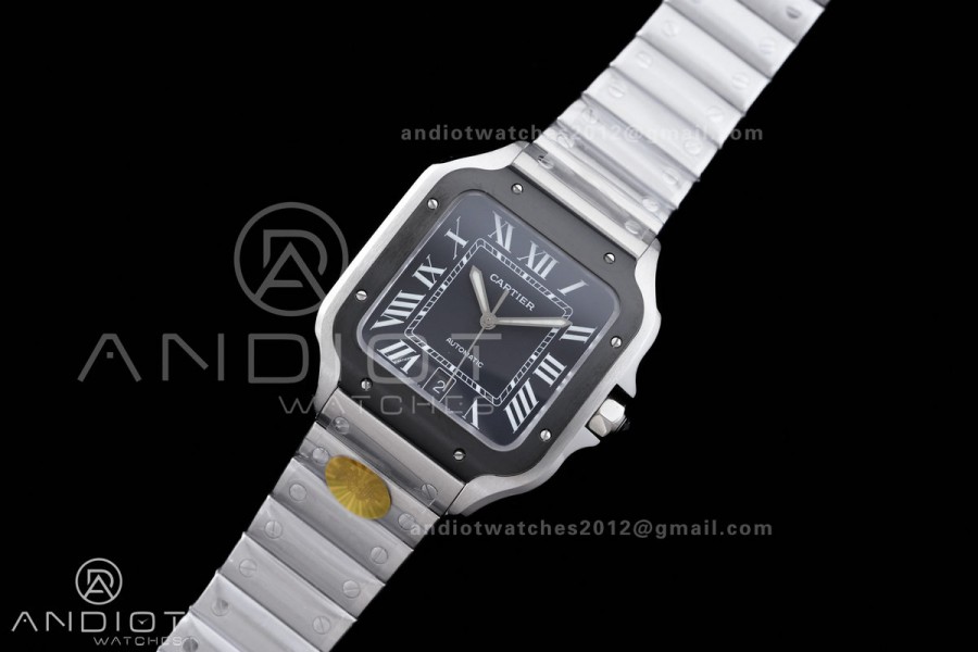 Santos de Cartier XL 40mm SS AF Black Dial Black Bezel SS Bracelet MIYOTA 9015