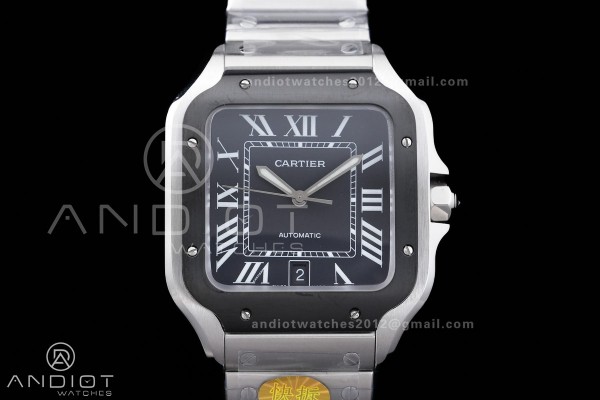 Santos de Cartier XL 40mm SS AF Black Dial Black Bezel SS Bracelet MIYOTA 9015