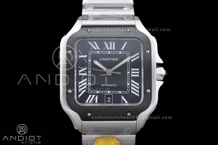 Santos de Cartier XL 40mm SS AF Black Dial Black Bezel SS Bracelet MIYOTA 9015
