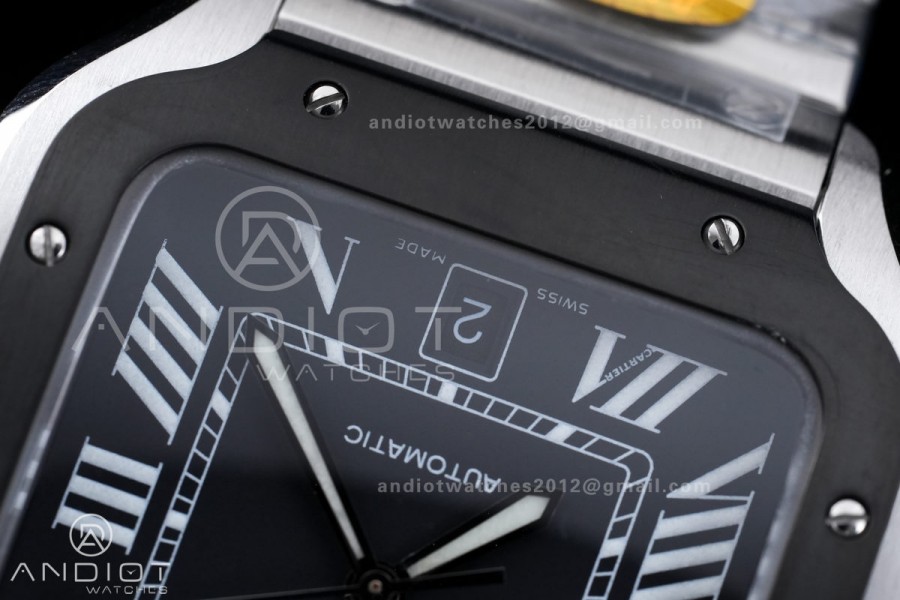 Santos de Cartier XL 40mm SS AF Black Dial Black Bezel SS Bracelet MIYOTA 9015