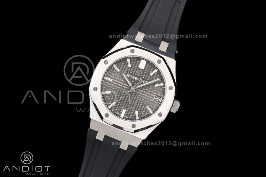 Royal Oak 15500 SS OCTA 1:1 Best Edition Gray Dial on Black Rubber Strap JH4302 Super Clone (Free Sprung)
