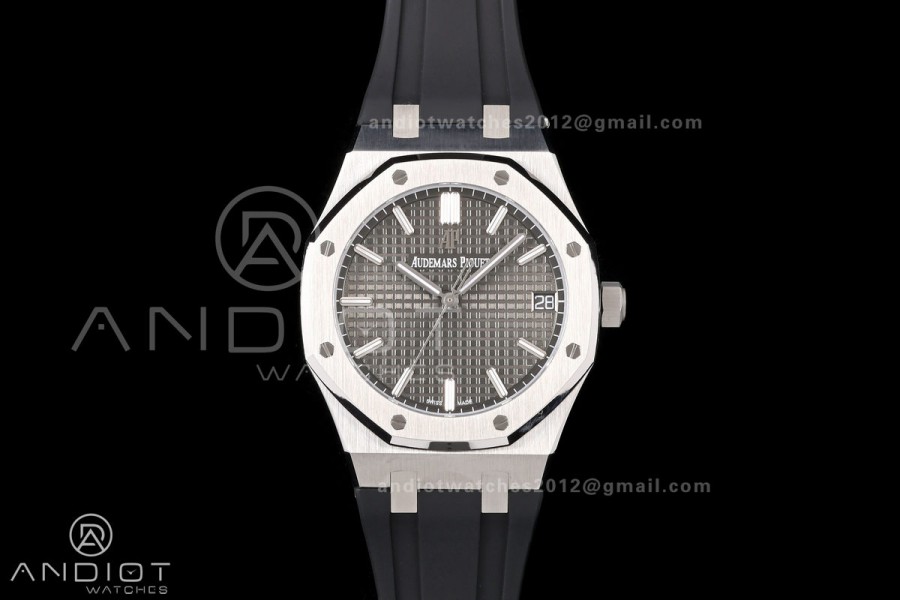 Royal Oak 15500 SS OCTA 1:1 Best Edition Gray Dial on Black Rubber Strap JH4302 Super Clone (Free Sprung)