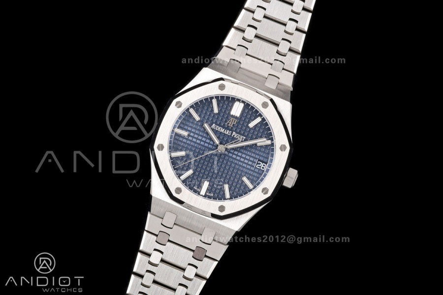 Royal Oak 15500 SS OCTA 1:1 Best Edition Blue Dial on SS Bracelet JH4302 Super Clone (Free Sprung)