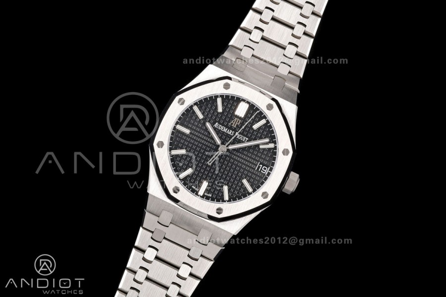 Royal Oak 15500 SS OCTA 1:1 Best Edition Black Dial on SS Bracelet JH4302 Super Clone (Free Sprung)