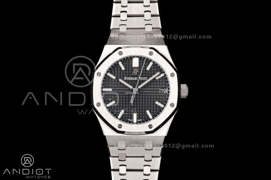 Royal Oak 15500 SS OCTA 1:1 Best Edition Black Dial on SS Bracelet JH4302 Super Clone (Free Sprung)