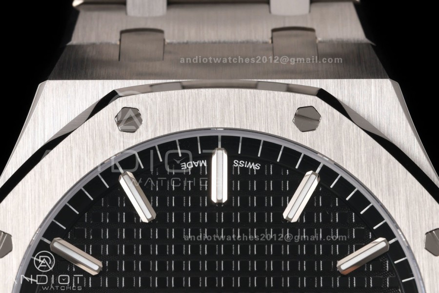 Royal Oak 15500 SS OCTA 1:1 Best Edition Black Dial on SS Bracelet JH4302 Super Clone (Free Sprung)