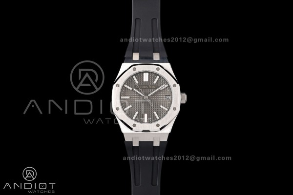Royal Oak 15510 SS OCTA 1:1 Best Edition Gray Dial on Black Rubber Strap JH4302 Super Clone (Free Sprung)