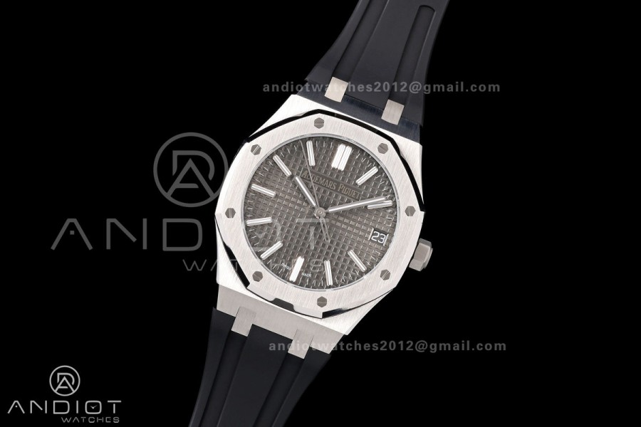 Royal Oak 15510 SS OCTA 1:1 Best Edition Gray Dial on Black Rubber Strap JH4302 Super Clone (Free Sprung)