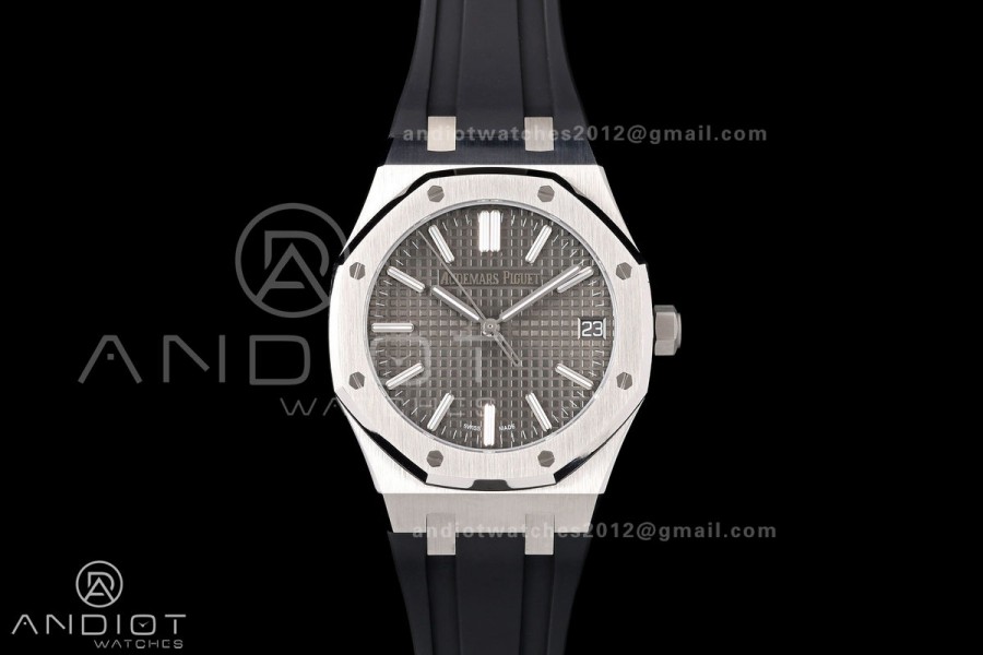 Royal Oak 15510 SS OCTA 1:1 Best Edition Gray Dial on Black Rubber Strap JH4302 Super Clone (Free Sprung)