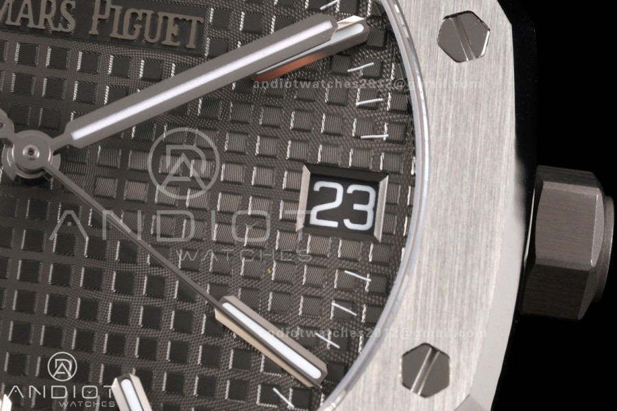 Royal Oak 15510 SS OCTA 1:1 Best Edition Gray Dial on Black Rubber Strap JH4302 Super Clone (Free Sprung)