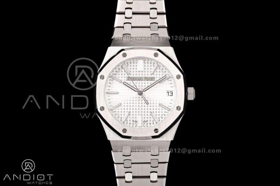 Royal Oak 15510 SS OCTA 1:1 Best Edition White Dial on SS Bracelet JH4302 Super Clone (Free Sprung)