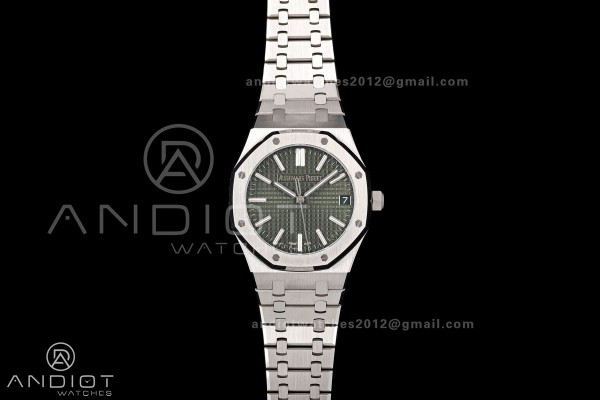 Royal Oak 15510 SS OCTA 1:1 Best Edition Green Dial on SS Bracelet JH4302 Super Clone (Free Sprung)