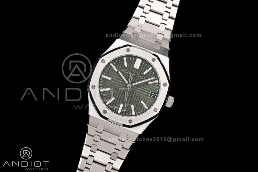 Royal Oak 15510 SS OCTA 1:1 Best Edition Green Dial on SS Bracelet JH4302 Super Clone (Free Sprung)