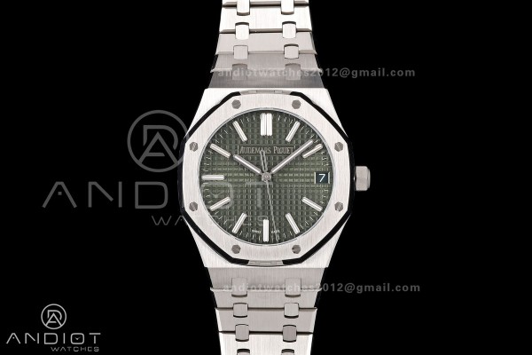 Royal Oak 15510 SS OCTA 1:1 Best Edition Green Dial on SS Bracelet JH4302 Super Clone (Free Sprung)