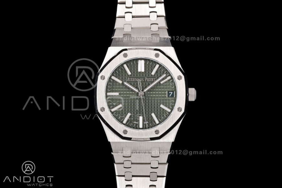 Royal Oak 15510 SS OCTA 1:1 Best Edition Green Dial on SS Bracelet JH4302 Super Clone (Free Sprung)