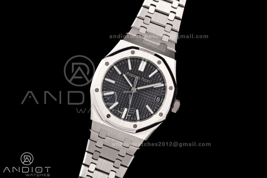 Royal Oak 15510 SS OCTA 1:1 Best Edition Black Dial on SS Bracelet JH4302 Super Clone (Free Sprung)