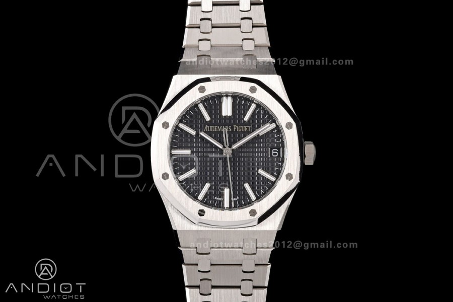 Royal Oak 15510 SS OCTA 1:1 Best Edition Black Dial on SS Bracelet JH4302 Super Clone (Free Sprung)