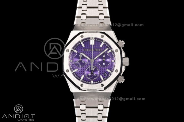 Royal Oak Chrono 26240 SS OCTA 1:1 Best Edition Purple Dial on SS Bracelet JH4401 Super Clone (Free Sprung)