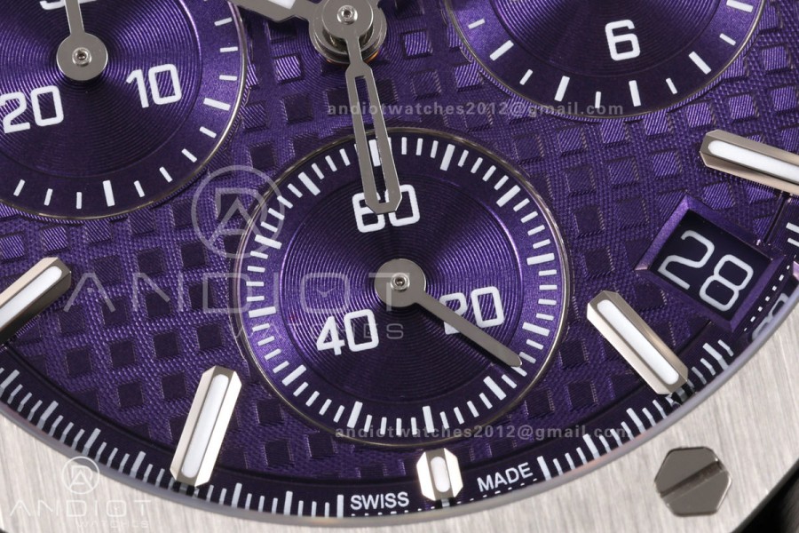 Royal Oak Chrono 26240 SS OCTA 1:1 Best Edition Purple Dial on SS Bracelet JH4401 Super Clone (Free Sprung)