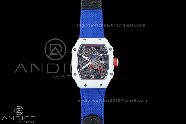 RICH Maker's 1:1 RM67-02 White NTPT France Blue/White/Red Skeleton Dial CRMA7 Super Clone