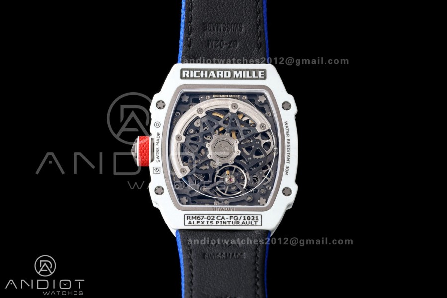 RICH Maker's 1:1 RM67-02 White NTPT France Blue/White/Red Skeleton Dial CRMA7 Super Clone