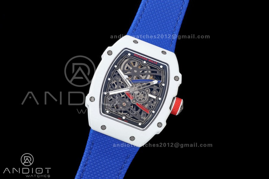 RICH Maker's 1:1 RM67-02 White NTPT France Blue/White/Red Skeleton Dial CRMA7 Super Clone