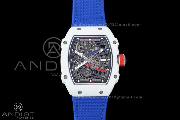 RICH Maker's 1:1 RM67-02 White NTPT France Blue/White/Red Skeleton Dial CRMA7 Super Clone