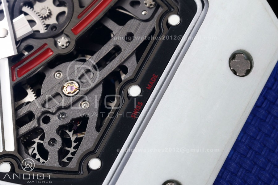 RICH Maker's 1:1 RM67-02 White NTPT France Blue/White/Red Skeleton Dial CRMA7 Super Clone