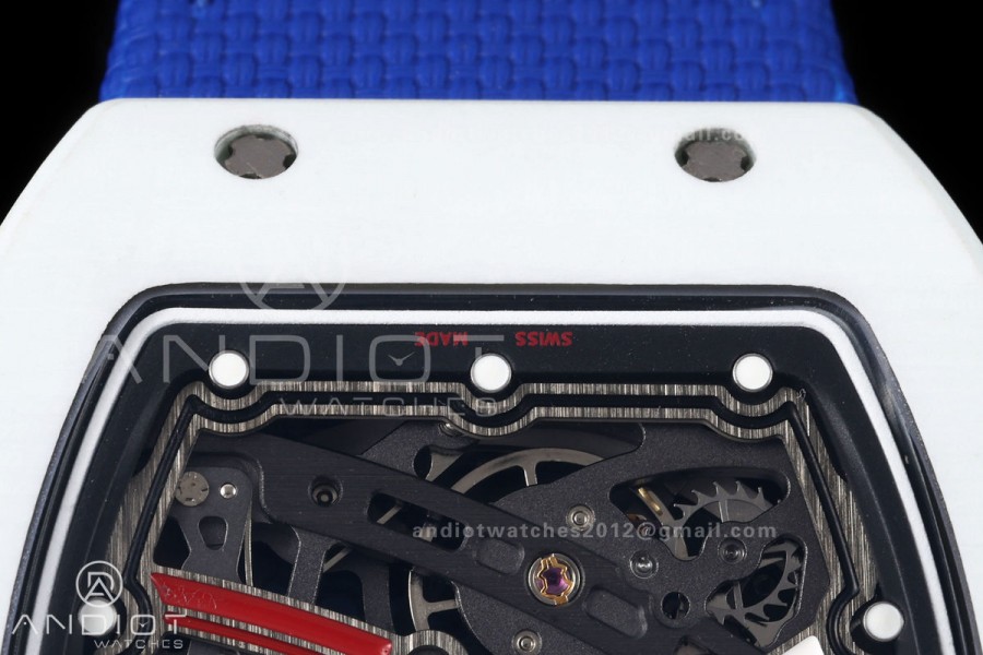RICH Maker's 1:1 RM67-02 White NTPT France Blue/White/Red Skeleton Dial CRMA7 Super Clone
