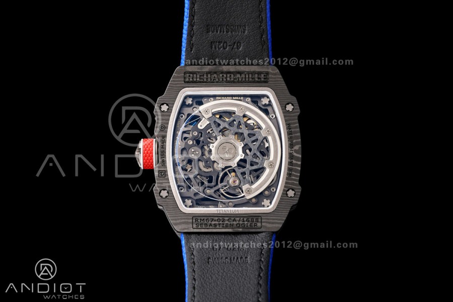 RICH Maker's 1:1 RM67-02 Black NTPT France Blue/Red/White Skeleton Dial CRMA7 Super Clone