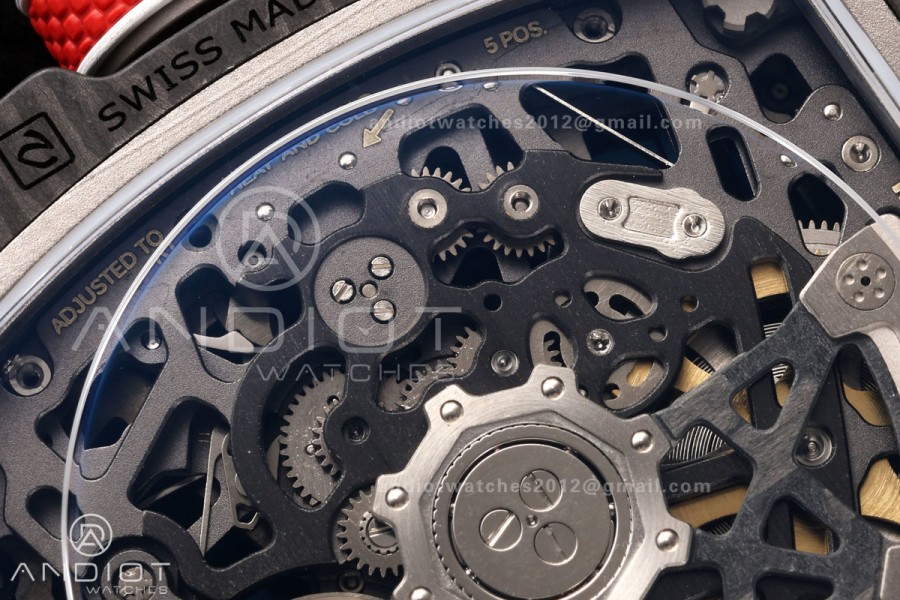 RICH Maker's 1:1 RM67-02 Black NTPT France Blue/Red/White Skeleton Dial CRMA7 Super Clone