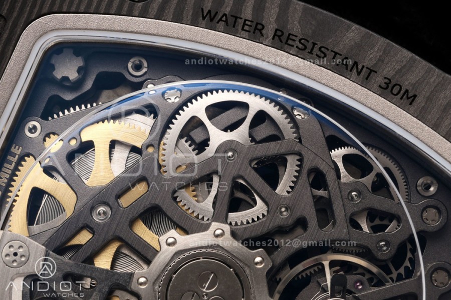 RICH Maker's 1:1 RM67-02 Black NTPT France Blue/Red/White Skeleton Dial CRMA7 Super Clone
