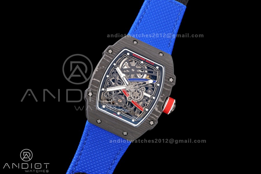 RICH Maker's 1:1 RM67-02 Black NTPT France Blue/Red/White Skeleton Dial CRMA7 Super Clone