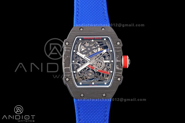 RICH Maker's 1:1 RM67-02 Black NTPT France Blue/Red/White Skeleton Dial CRMA7 Super Clone